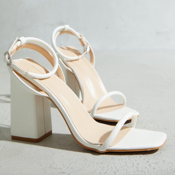 White Barely There Block Heeled Sandals - Picture 3 of 4